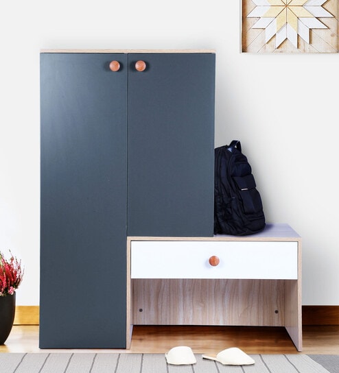 Genoa Shoe Rack With Seating In New Walnut Finish