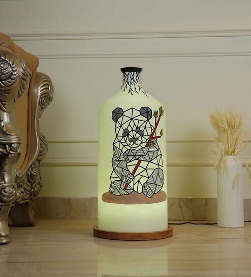 Gentle Giant Hand Painted White Glass Shade Table Lamp
