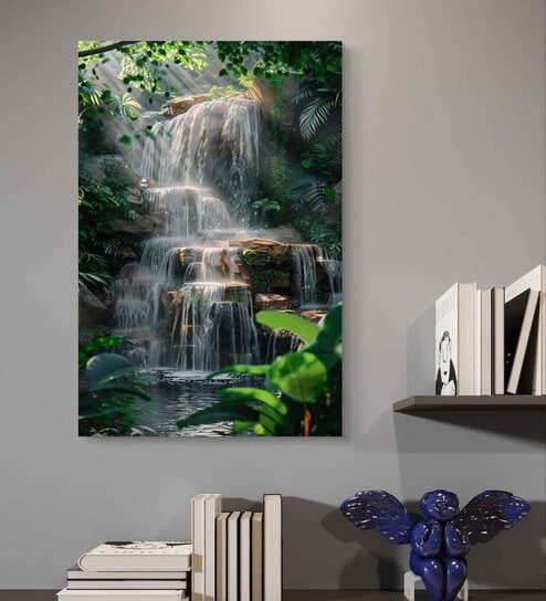 Gentle Waterfall 16inx20in Gallery Wrap Canvas Painting for Living Room