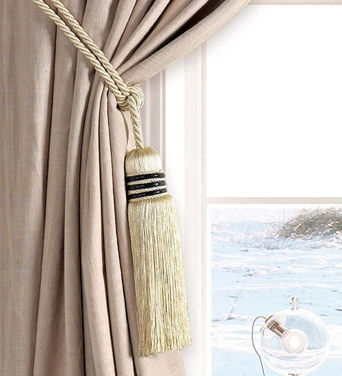 Geo Bead Pandent Curtain Tessel Tieback in Cream Color (Set of 2) by Deco Window
