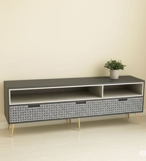 Geofloral Bone Inlay TV Console In Grey Colour