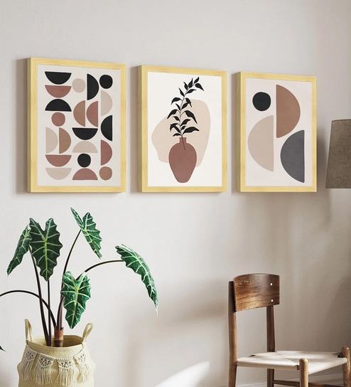 Geometric Botanical Wall Art Framed Set of 3