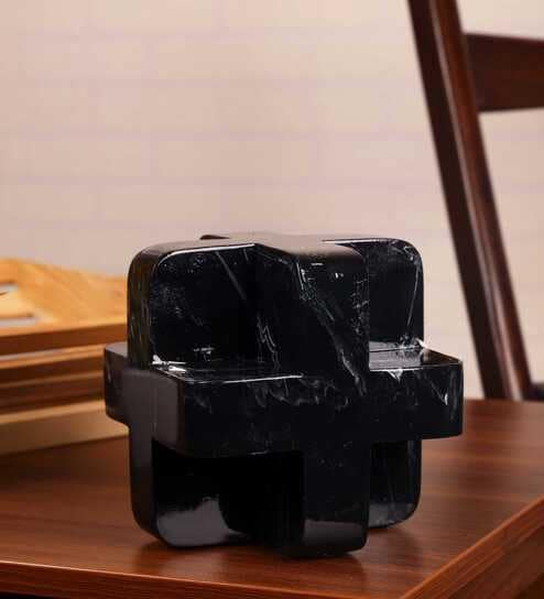 Geometric Black Cube Resin Artefact