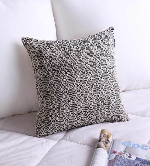 Grey Geometric Cotton 16 x 16 Inch Cushion Cover
