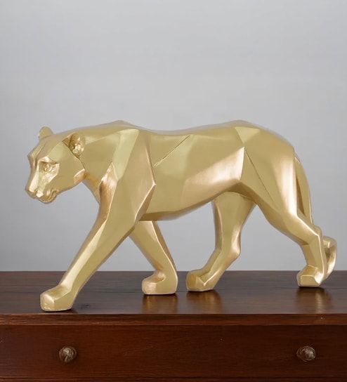 Geometric Panther Sculpture-Golden Table d cor