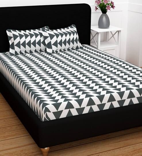 Buy Geometric Pattern 120tc Cotton Double Size Bed Sheet With 2