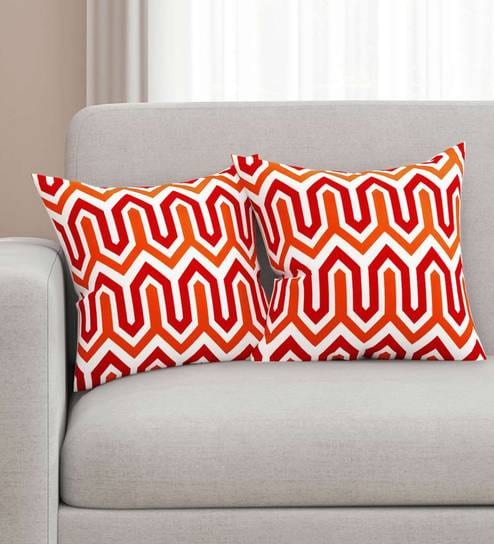 Cotton Geometric Pattern 16X16 Inches Cushion Covers (Set Of 2)
