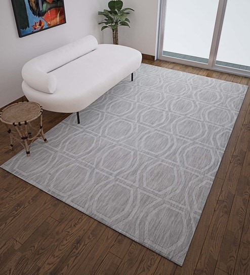 Grey Wool Geometrical 5  x 8  Feet Hand Woven Carpet by Jaipur Rugs