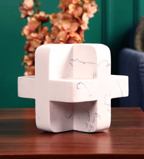 Geometric White Cube Resin Artefact