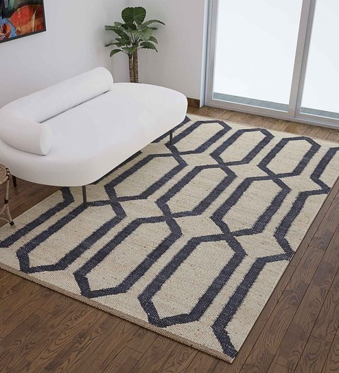 Beige Jute Geometrical 8  x 10  Feet Hand Woven Carpet by Jaipur Rugs