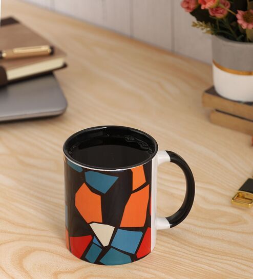 Geometrical Printed with Inside Colour Black Coffee Mug 320ml