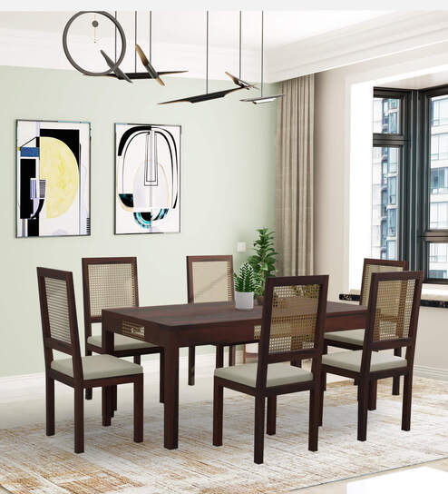 George Solid Wood 6 Seater Dining Set In Walnut Finish
