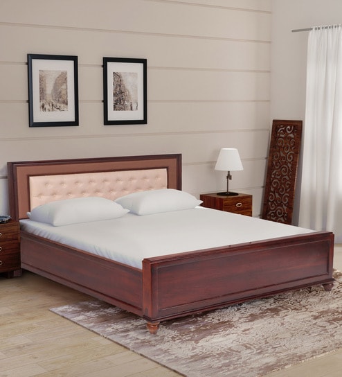 Georgia Queen Size Bed With Storage In Walnut Beige Finish By Evok