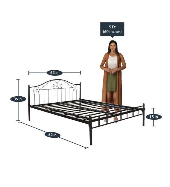 Buy Metallika Geneva Queen Size Bed in Black Finish by FurnitureKraft