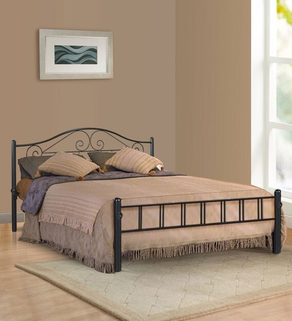 Buy Metallika Geneva Queen Size Bed in Black Finish by FurnitureKraft