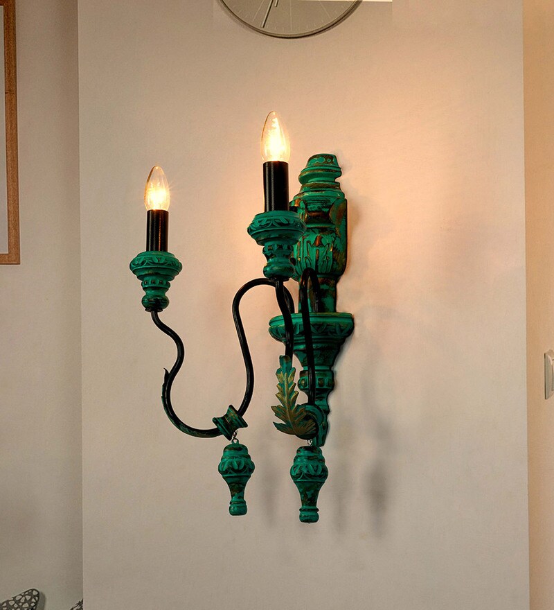 Buy Geen Wood and Steel Candle Wall Light By Fos Lighting Online