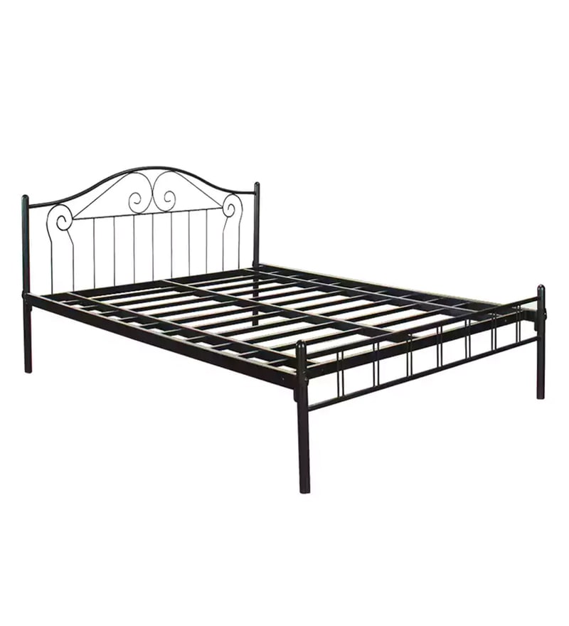 Buy Metallika Geneva Queen Size Bed in Black Finish by FurnitureKraft