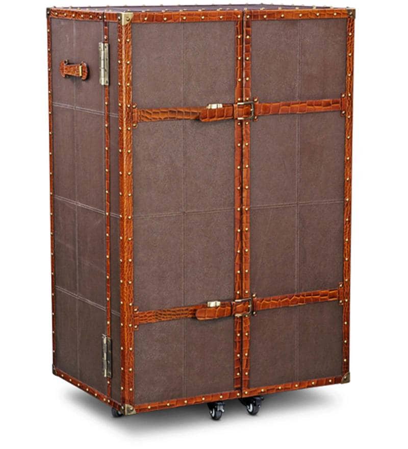 Buy Heritage Trunk Bar on Wheels in Brown Leather by Studio