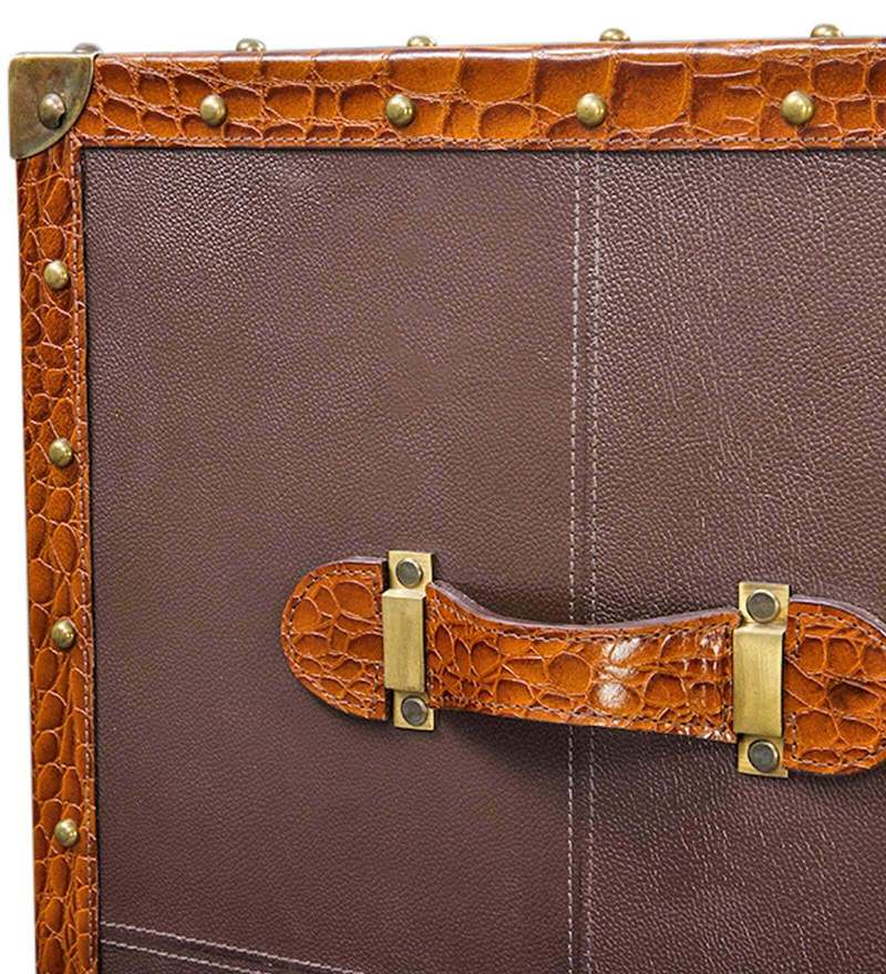 Buy Heritage Trunk Bar on Wheels in Brown Leather by Studio