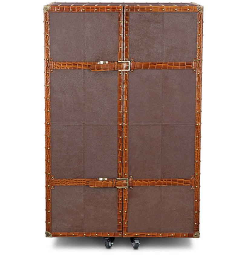 Buy Heritage Trunk Bar on Wheels in Brown Leather by Studio