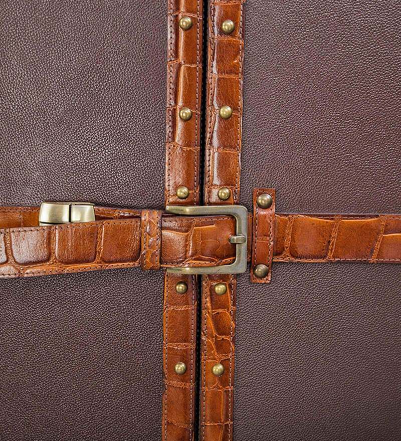 Buy Heritage Trunk Bar on Wheels in Brown Leather by Studio