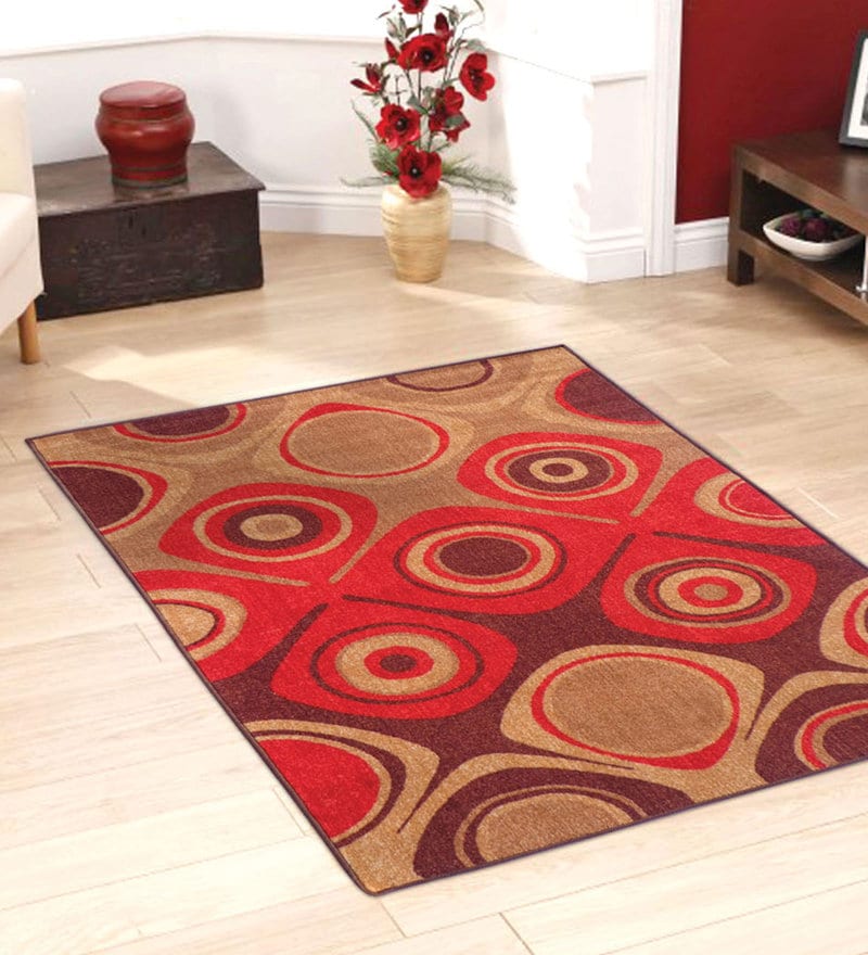 Buy Red Nylon Geometric 3 x 5 Feet Machine Made Carpet by Status Online ...