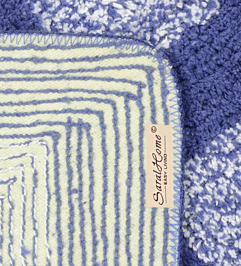 Buy Blue Geometric Cotton 24x16 Inches AntiSkid Bath Mat by Saral Home