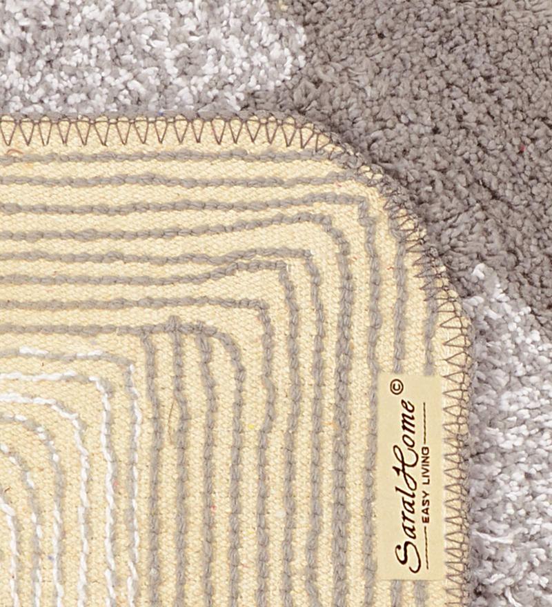 Buy Grey Geometric Cotton 24x16 Inches AntiSkid Bath Mat by Saral Home