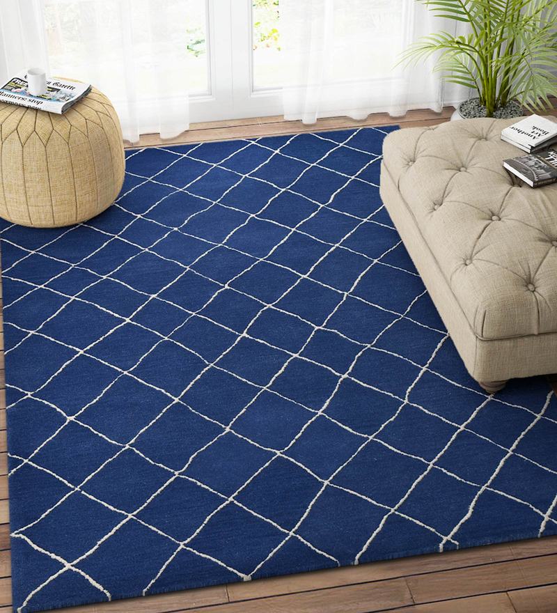 Buy Blue Wool Geometrical 4 x 6 Feet Hand Tufted Carpet by Imperial Knots Online 4 ft x 6 ft