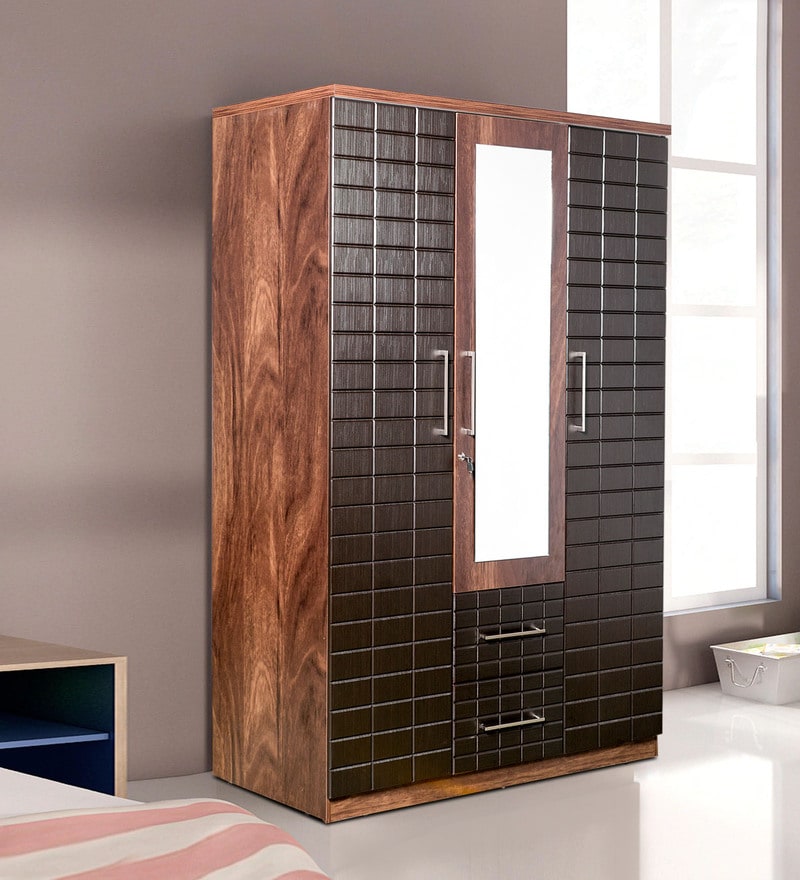 Buy Geometry 3 Door Wardrobe In Dark Walnut Colour By Bold Bella