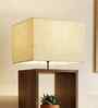 Genevieve Wooden Shelf Floor Lamp with Jute Shade & Brown Base