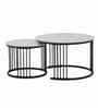Genting Malaysian Round Sintereted Top Coffee Table Set Of 2 In White Black Finish
