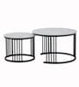 Genting Malaysian Round Sintereted Top Coffee Table Set Of 2 In White Black Finish