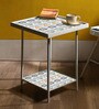 Geometric Print End Table in White Colour