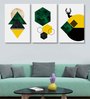 Geometric Art Grey Cotton Canvas Framed Art Print Set of 3