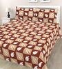 Brown Geometric Cotton Queen Double Size Bed Sheet With 2 Pillow Covers