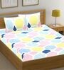 Blue Geometric Cotton Queen Double Size Bed Sheet With 2 Pillow Covers