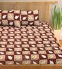 Brown Geometric Cotton Queen Double Size Bed Sheet With 2 Pillow Covers