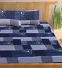 Blue Geometric Cotton Queen Double Size Bed Sheet With 2 Pillow Covers