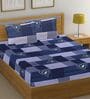 Blue Geometric Cotton Queen Double Size Bed Sheet With 2 Pillow Covers