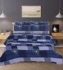 Blue Geometric Cotton Queen Double Size Bed Sheet With 2 Pillow Covers