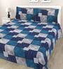 Blue Geometric Cotton Queen Double Size Bed Sheet With 2 Pillow Covers