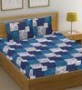 Blue Geometric Cotton Queen Double Size Bed Sheet With 2 Pillow Covers