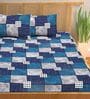 Blue Geometric Cotton Queen Double Size Bed Sheet With 2 Pillow Covers