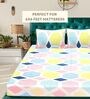 Blue Geometric Cotton Queen Double Size Bed Sheet With 2 Pillow Covers