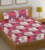 Pink Geometric Cotton Queen Double Size Bed Sheet With 2 Pillow Covers