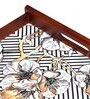 Geometric Flower Brown Teak Wood & MDF Serving Tray Reinvention factory