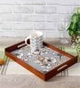 Geometric Flower Brown Teak Wood & MDF Serving Tray Reinvention factory