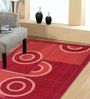 Red Geometric Polyester 4 ft x 6 ft Machine Made Carpet