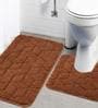 Brown Geometric Cotton 32x20 Inches AntiSkid Bath Mat (Set of 2)
